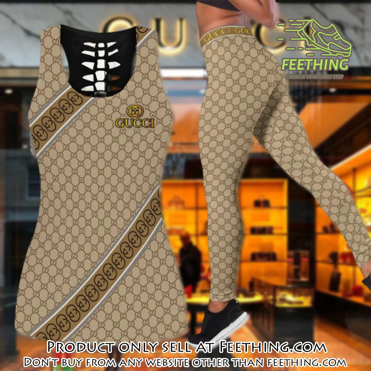 Gucci tank top leggings set luxury brand for women yoga gym ft4811450